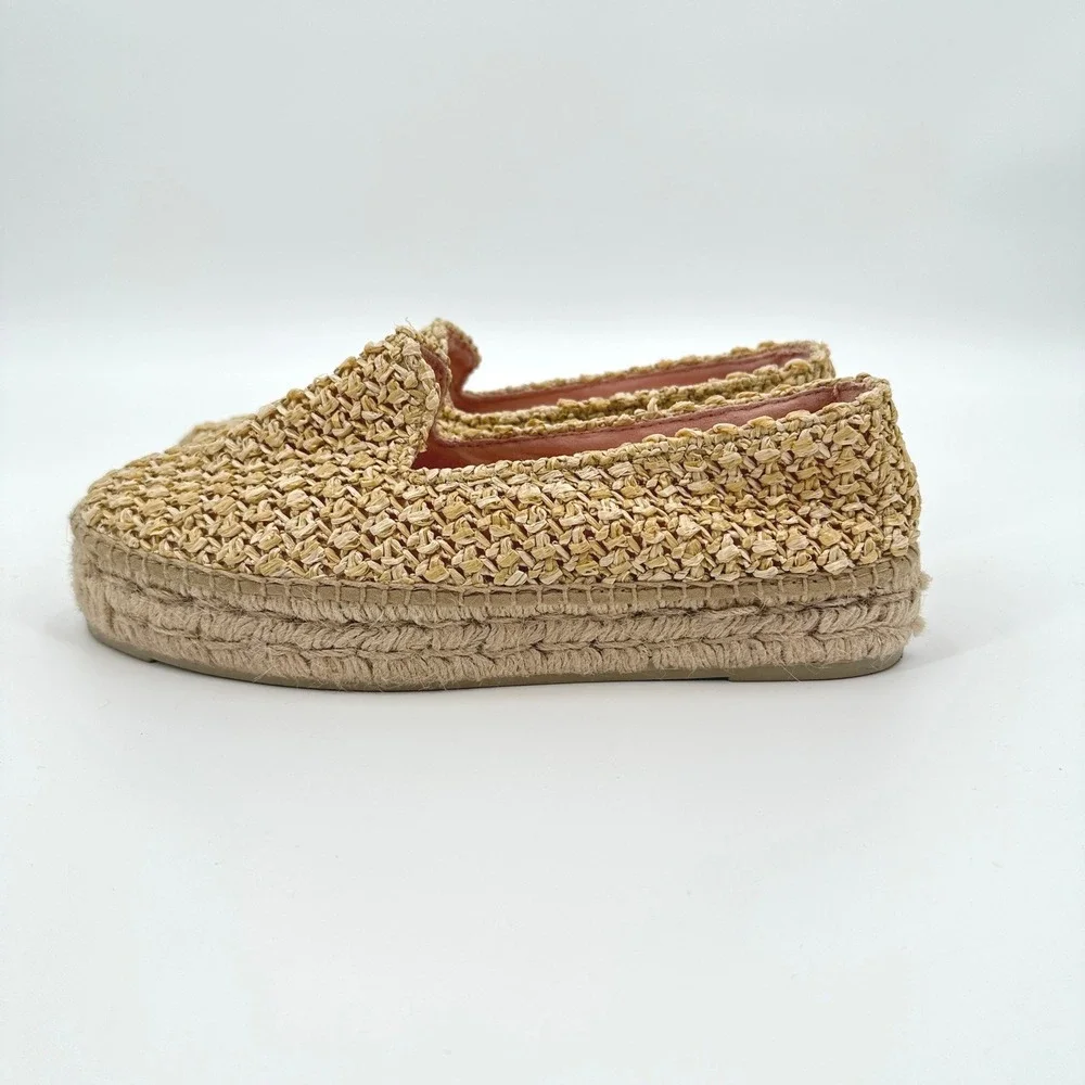 Manebi Natural Raffia Double Sole‎ Platform Espadrille Loafers Beige 39 / US 8